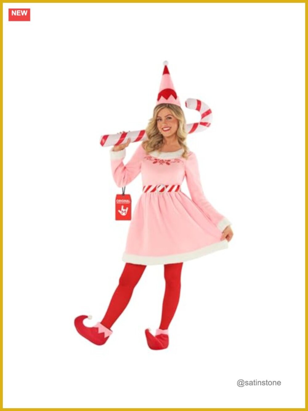 Morph Womens Elf Costume Pink Fleece Dress Hat Tights Christmas Holiday Party